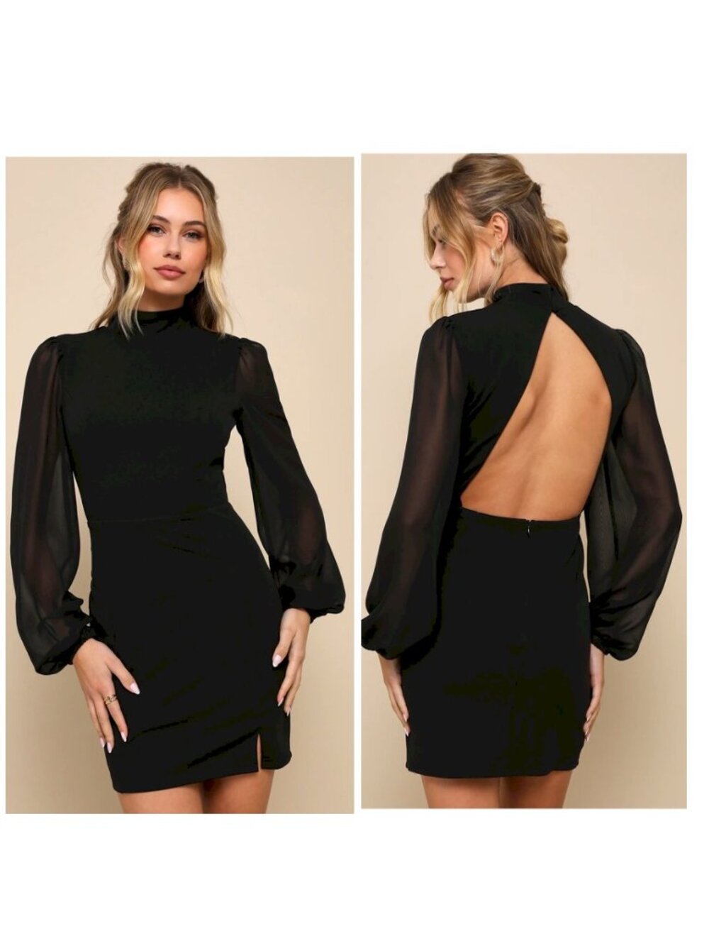 Lulus Exceptionally Flirty Black Long Sleeve Backless Mini Dress Size Size Large